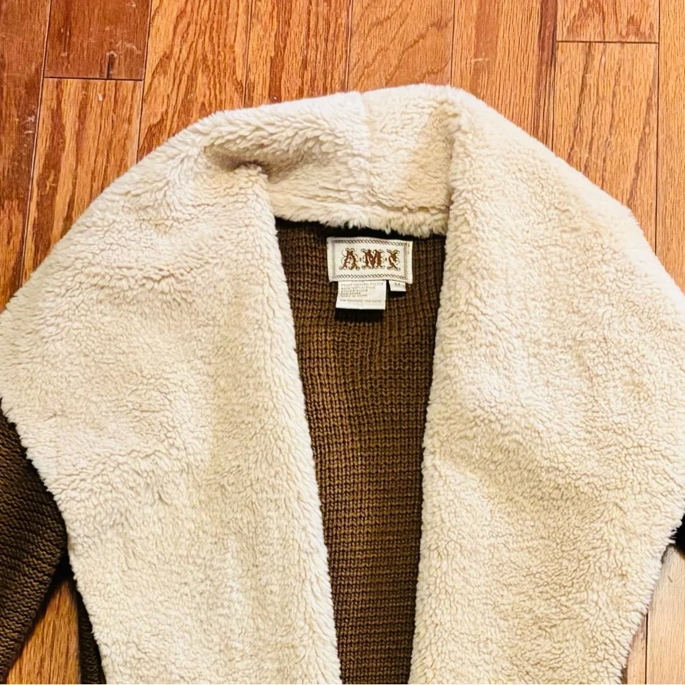 DMX Brown and Cream Faux-Suede and Knit Cardigan Women's Jacket Size M EUC - Picture 2 of 11